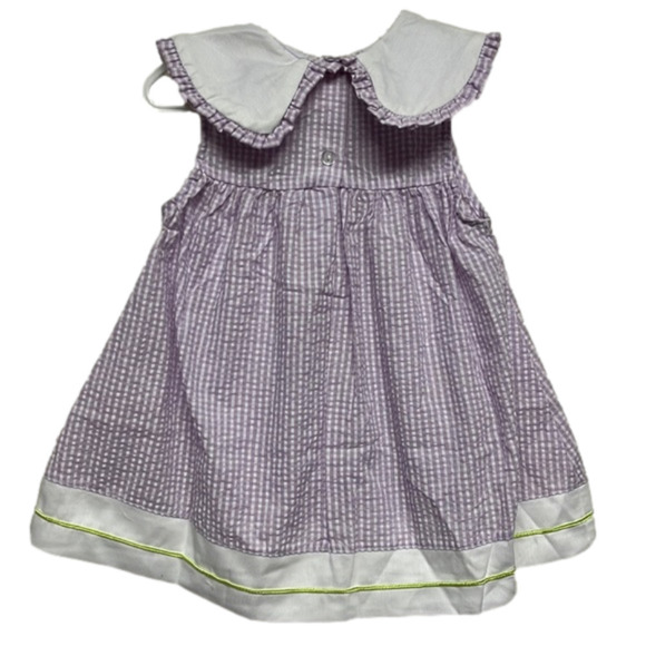 NEW Vintage Seersucker 6 Month Purple White Green Flower Plaid Collared Dress - Picture 2 of 7